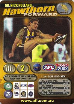 2002 Team Zone AFL Team #69 Nick Holland Front